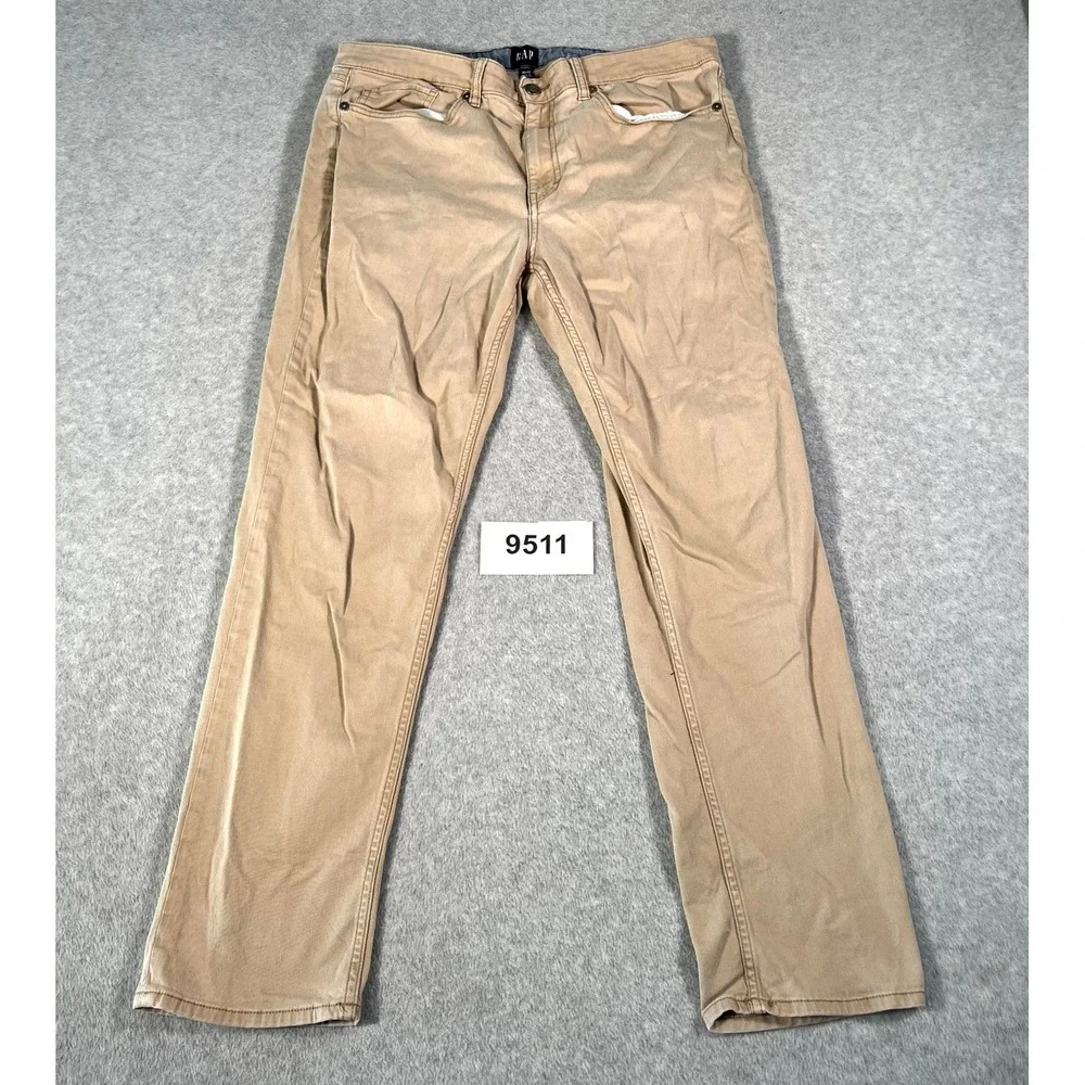 GAP Chino Pants Mens 36x32 Beige‎ Cotton Stretch Straight Leg Flat Front Casual